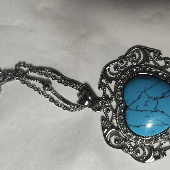 Blue Stone Silver Necklace with Ornate Design - Picture 9 of 12